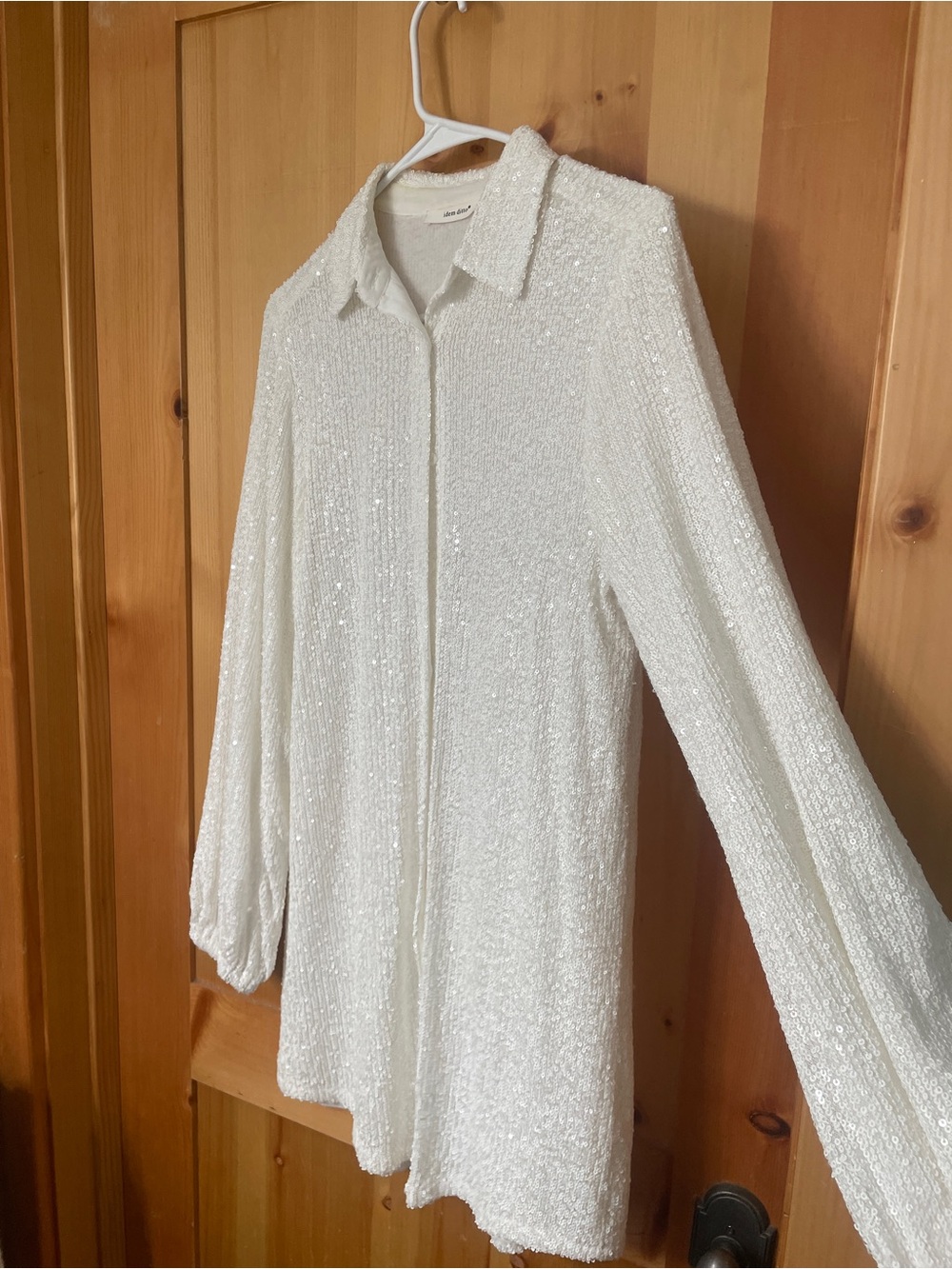 White Sequin Shirt Dress